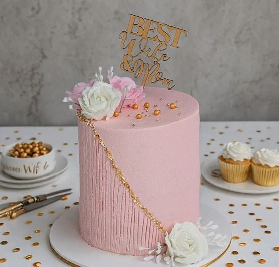 Best Wife And Mom Floral Bliss Ribbon Tower Cake