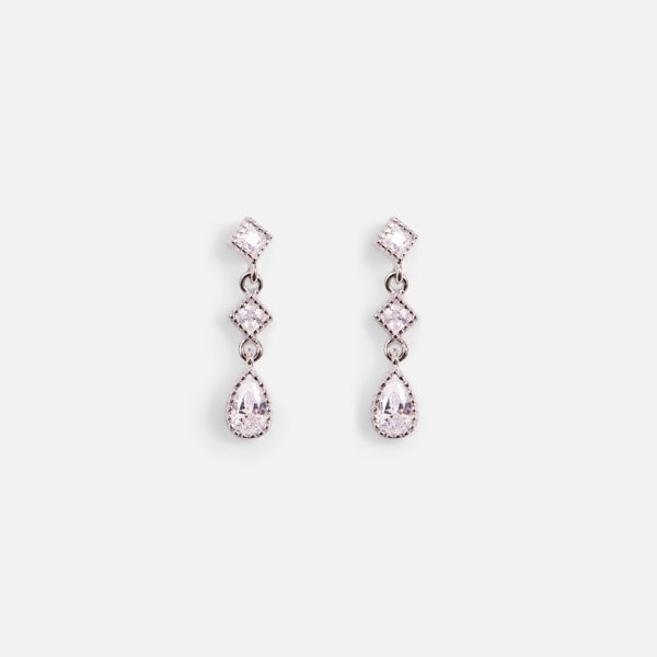 Sterling silver fixed earrings and cubic zirconia pendent