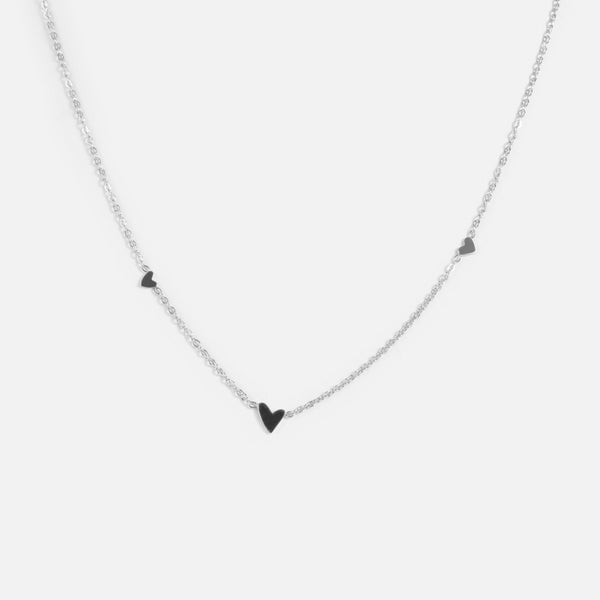 Silver stainless steel necklace with three little hearts charms