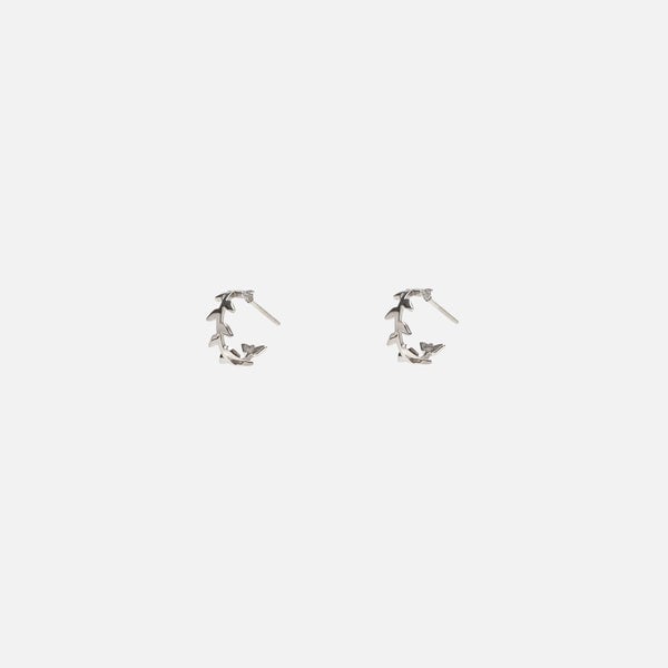 Silver hoop earrings with leaf pattern