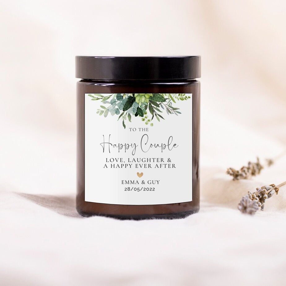 Personalised Candle for the Happy Couple - Botanical Style