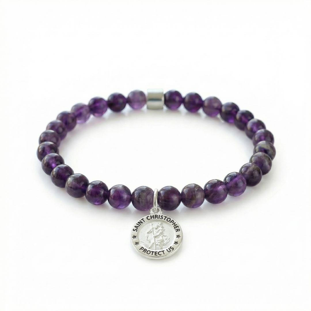 Amethyst & Sterling Silver Saint Christopher Bracelet