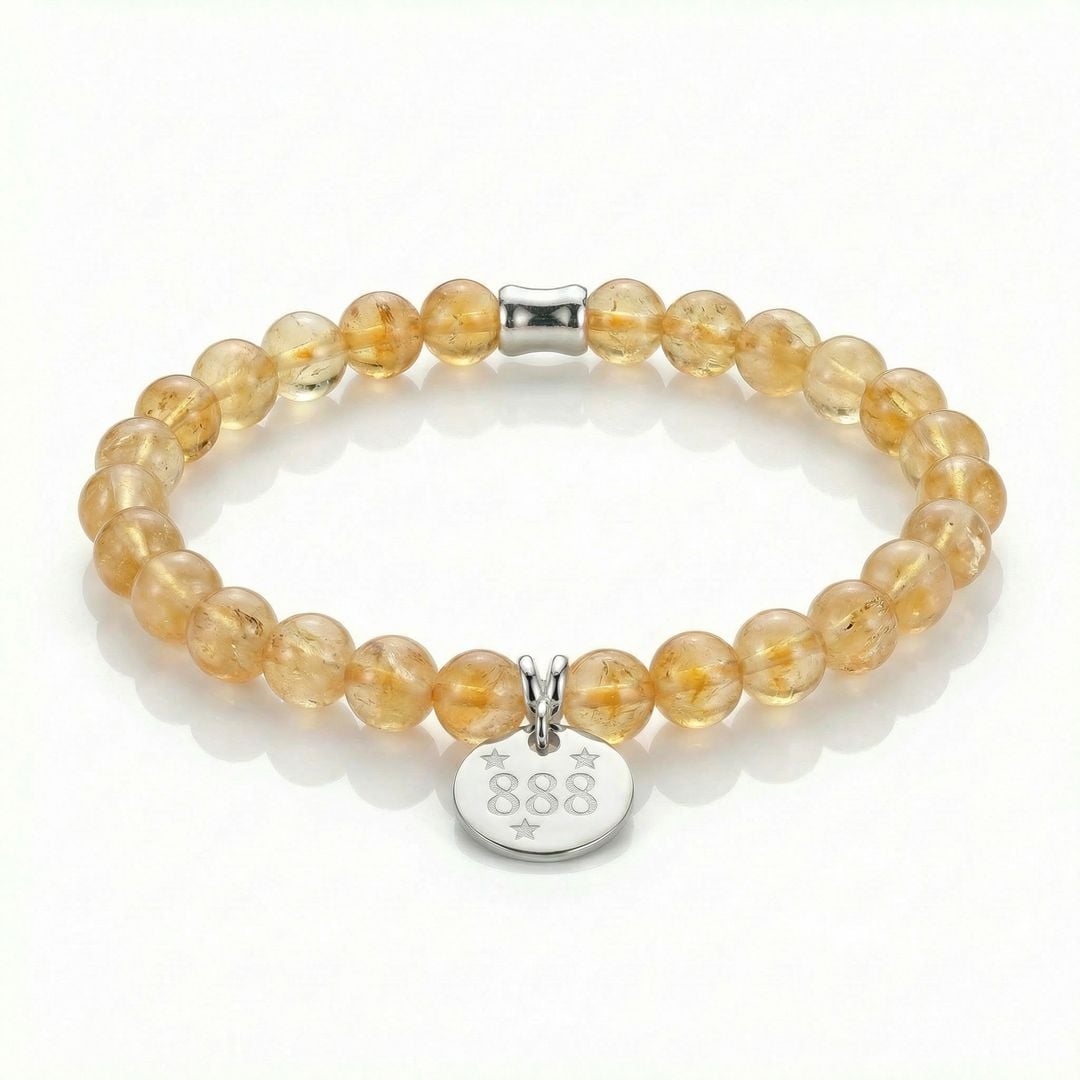 Angel Number 888 Citrine Bracelet - Sterling Silver Charm