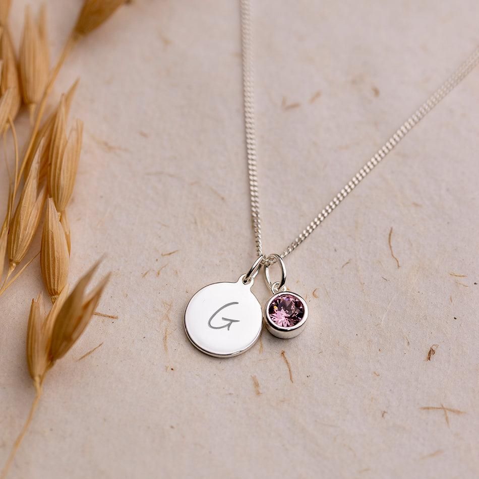 Engraved June Birthstone Necklace