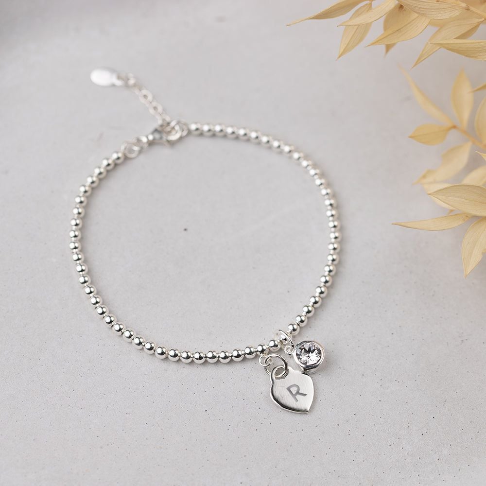 Initial Letter Birthstone Bracelet - Heart Charm