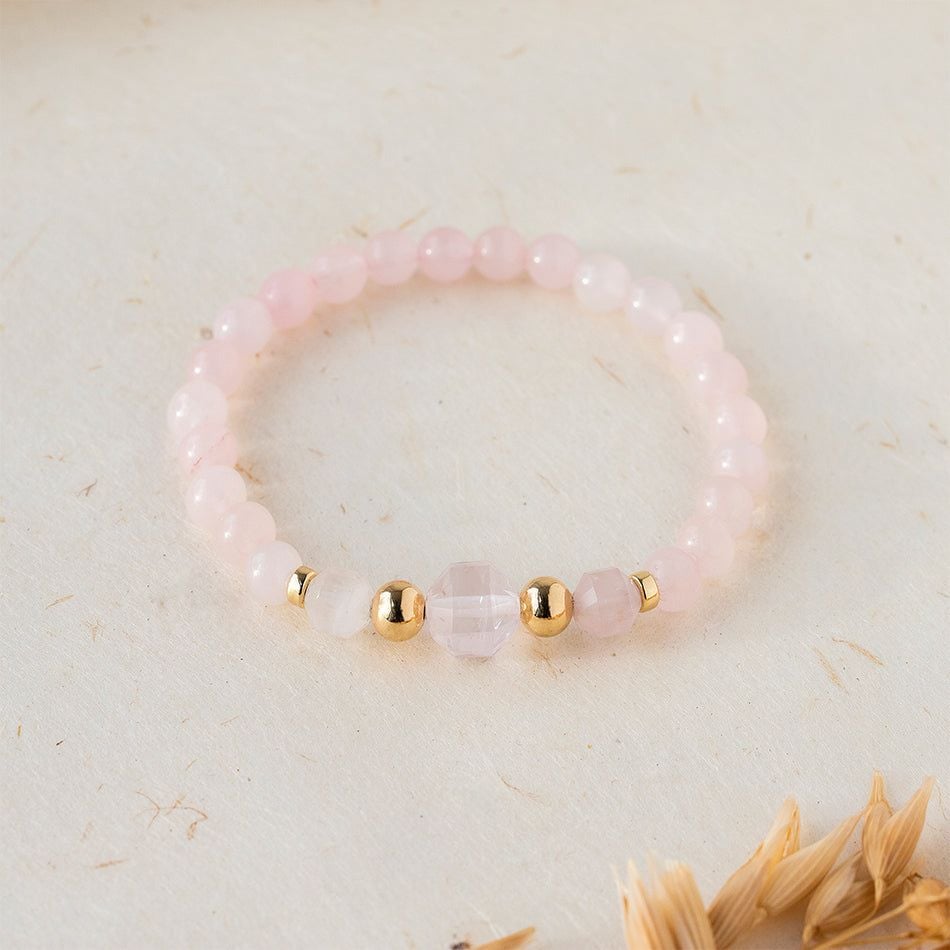 Open Heart Rose Quartz Gemstone Bracelet 6mm