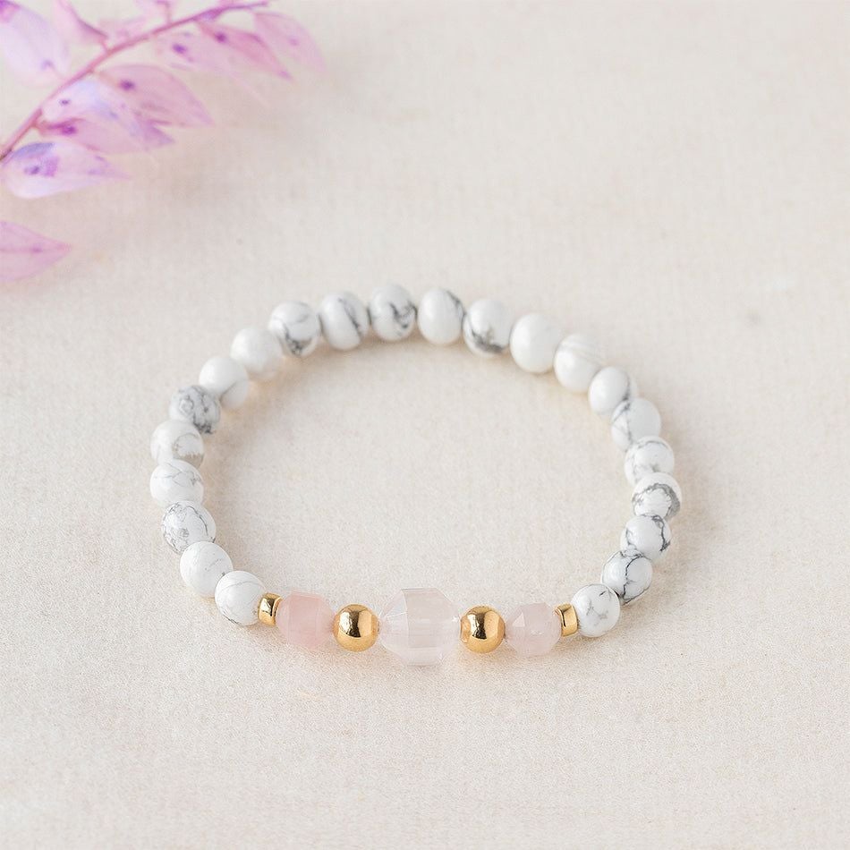 Harmonious Serenity Gemstone Bracelet with White Howlite & Rose Quartz