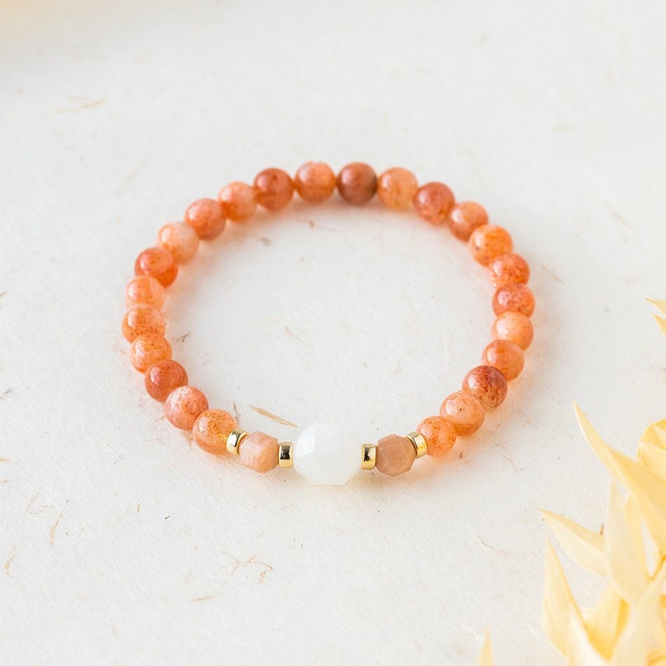 Radiant Harmony Sunstone & Rainbow Moonstone Gemstone Bracelet 6mm