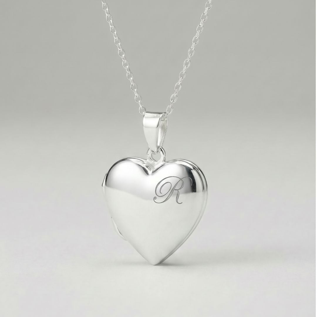 Engraved Sterling Silver Initial Letter Heart Locket