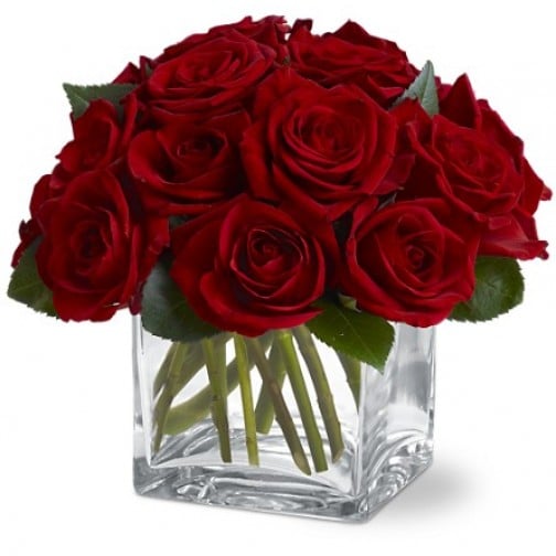 Dozen Roses in Vase
