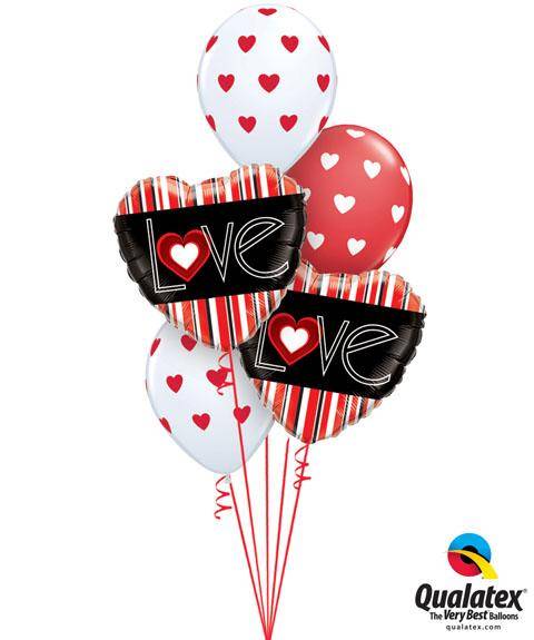 Bouquet 127 L(Heart)VE Red Stripes Qualatex #21698-2 18080-3