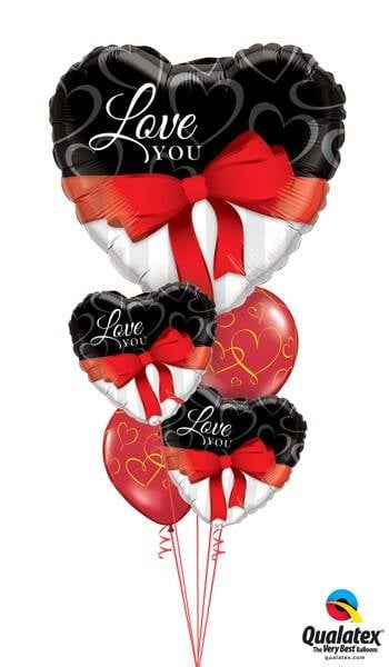 Bouquet 332 Love You Red Ribbon Qualatex #21656 21647-2 40862-2