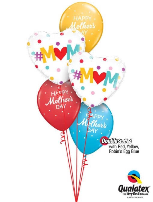 Bukiet 894 Red, Yellow, & Robins Egg Blue Mothers Day Qualatex #82204-2 85704-3 82685-1 43790-1 43804-1