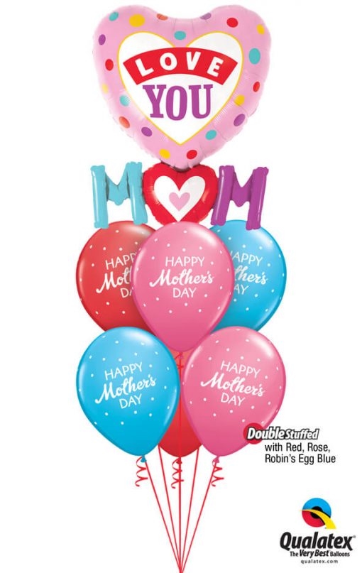 Bukiet 939 Red, Rose, & Robin's Egg Blue Mother's Day Qualatex #82552 85704-6 43791-2 82685-2 43790-2