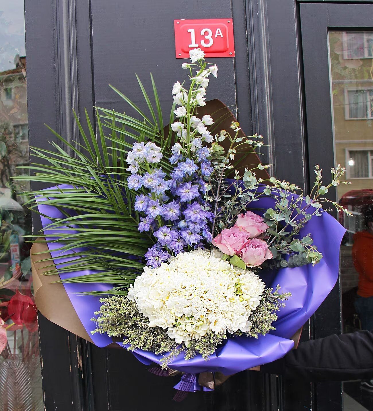 Delphinium and freesia bouquet