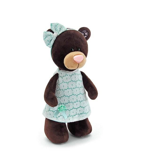 TEDDY BEAR CUDDLY TOY MILK (28 CM, MINT GREEN DRESS)
