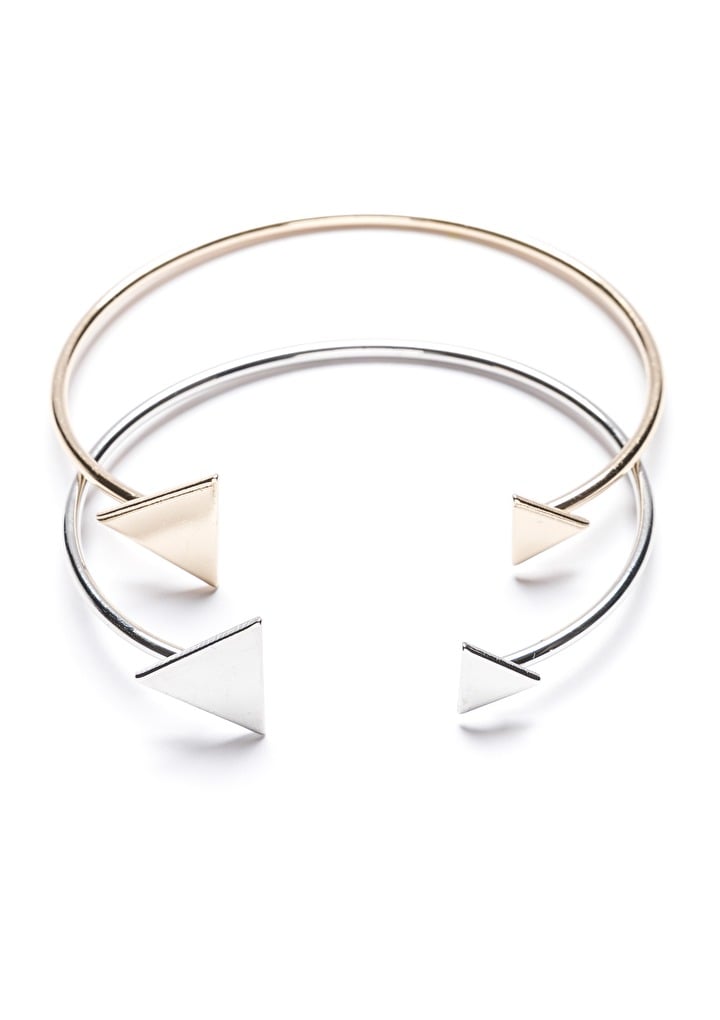 Gold and Silver Triangle Ended Cuff Bracelet Set