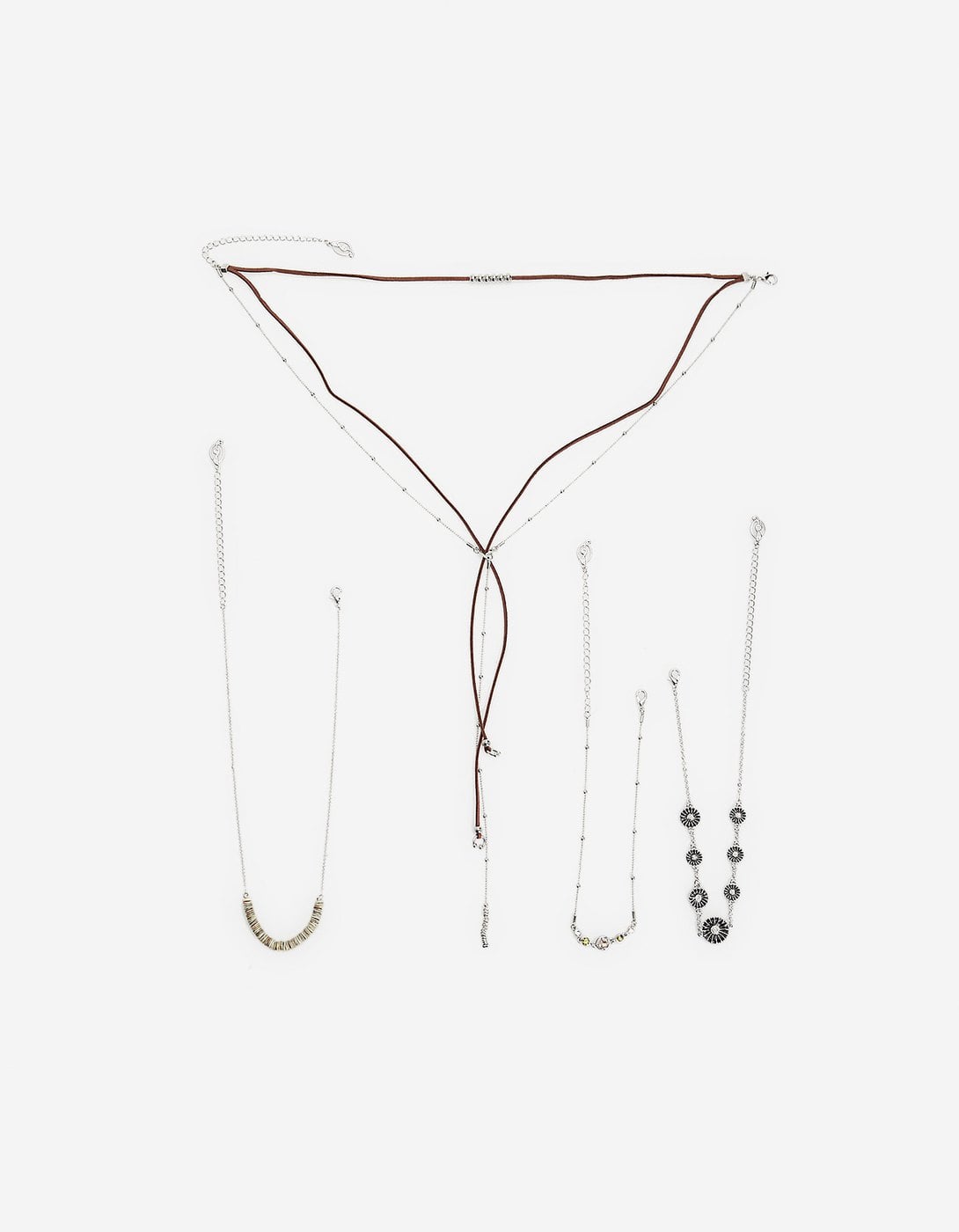 Set Of 4: Choker Necklaces, Green Stone And Suede Necklaces