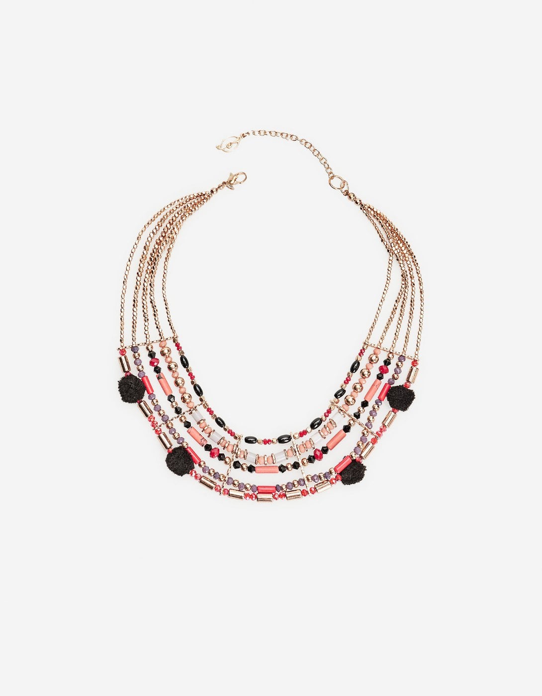 Beaded Multi-Strand Necklace With Pompoms