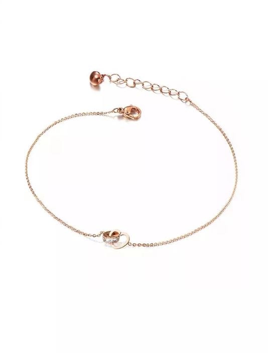 CELOVIS - Jiwinci Love Heart Interlocking Pendant Chain Anklet in Rose Gold