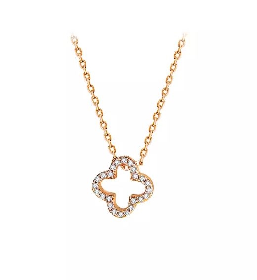 925 Sterling Silver Plated Rose Gold Fashion Simple Hollow Four-leafed Clover Pendant with Cubic Zirconia and Necklace