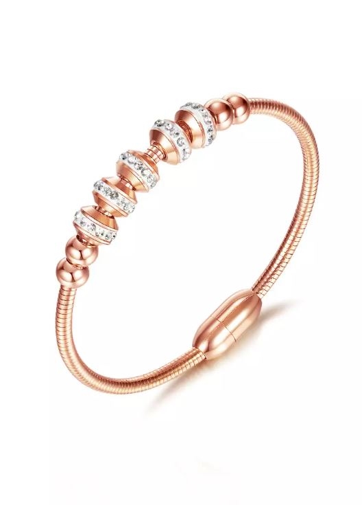 CELOVIS - Briella Beads Pendant with Cubic Zirconia Insets on Magnetic Clasp Bangle in Rose Gold