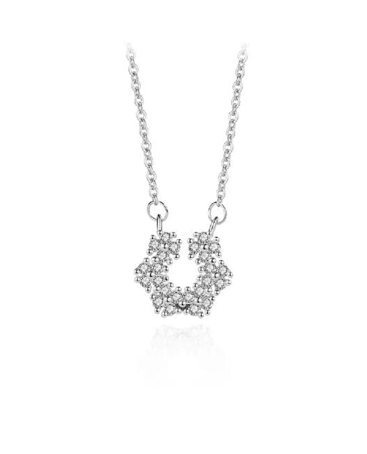 925 Sterling Silver Fashion Simple Snowflake Pendant with Cubic Zirconia and Necklace