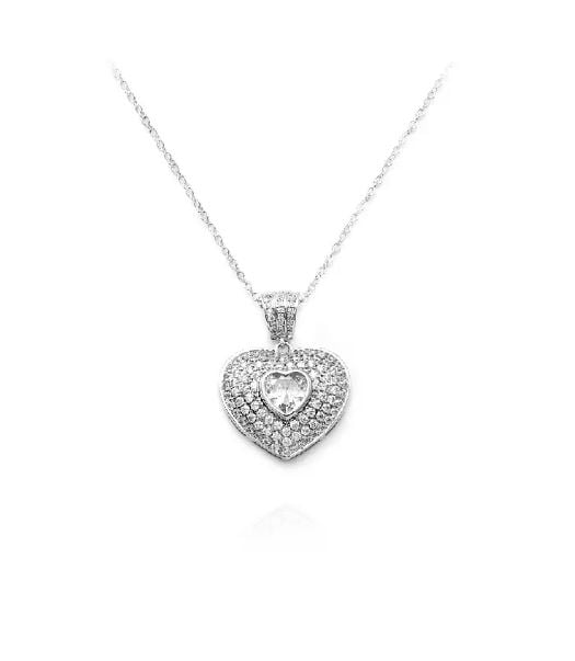 Simple Brilliant Heart Pendant with White Cubic Zirconia and Necklace