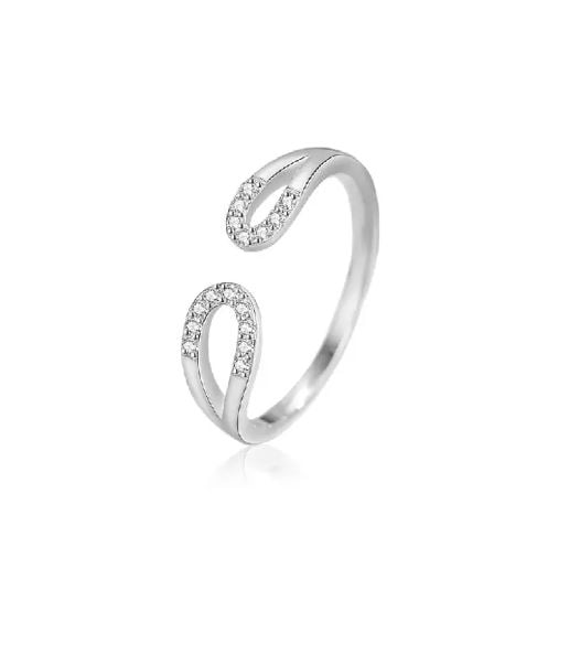 925 Sterling Silver Simple Fashion Water Drop Shape Geometric Adjustable Open Ring with Cubic Zirconia