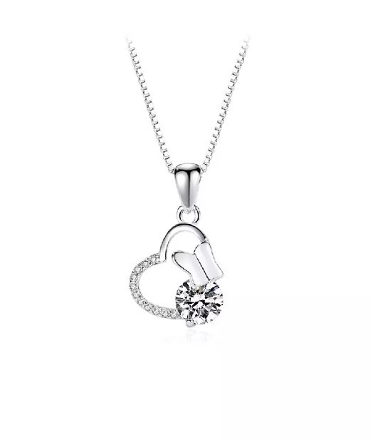 925 Sterling Silver Fashion Elegant Butterfly Hollow Heart Pendant with White Cubic Zirconia and Necklace