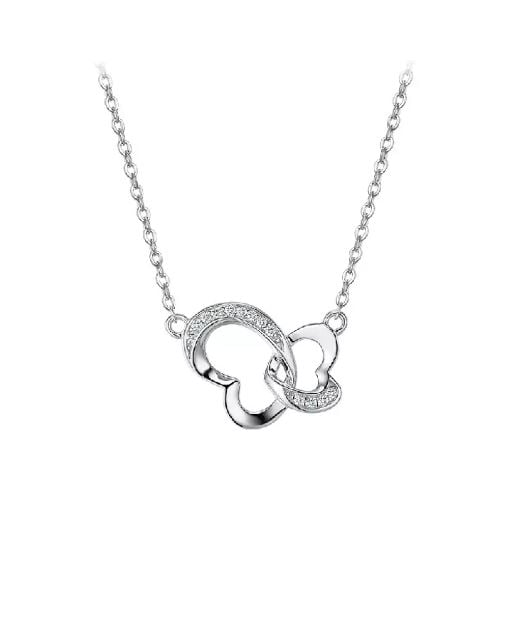 925 Sterling Silver Simple Fashion Hollow Butterfly Pendant with Cubic Zirconia and Necklace