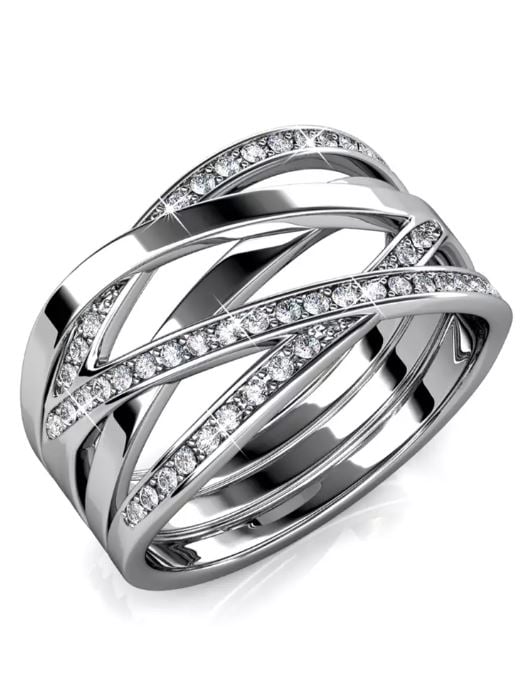KRYSTAL COUTURE Beatrice Criss Cross Ring Embellished with Swarovskicrystals