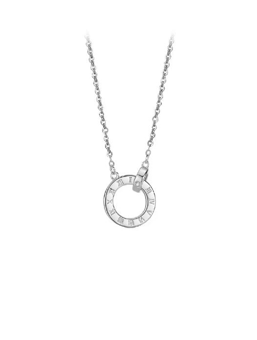 925 Sterling Silver Simple Fashion Roman Numeral Geometric Circle Pendant with Cubic Zirconia and Necklace