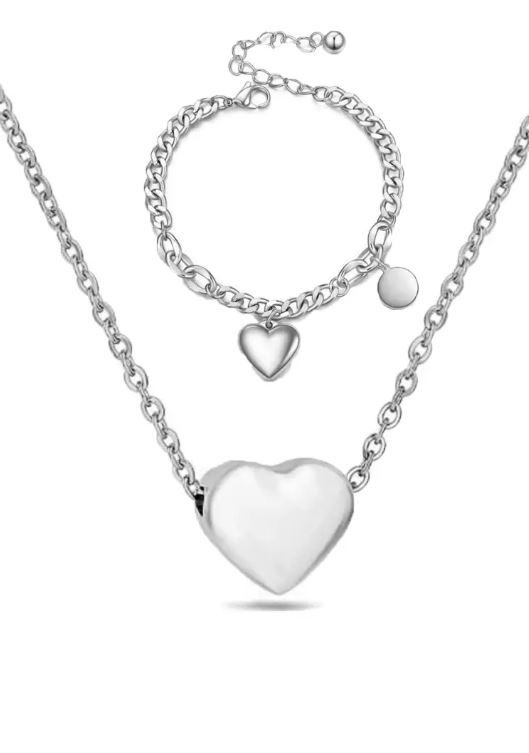 CELOVIS - Desiree Heart Shape Necklace + Bracelet Jewellery Set in Silver