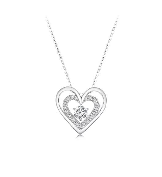 925 Sterling Silver Fashion Simple Heart Pendant with Cubic Zirconia and Necklace