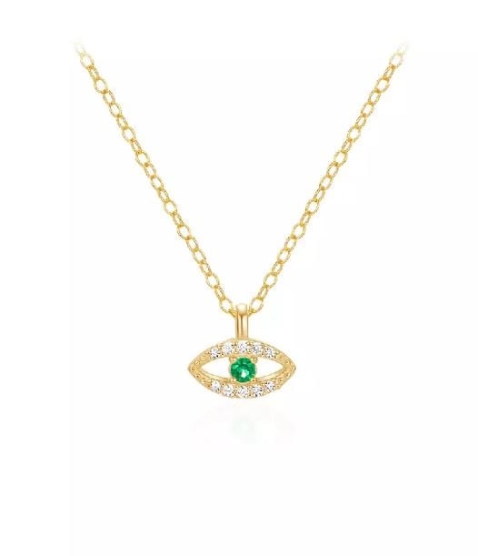 925 Sterling Silver Plated Gold Simple Personality Devil Eye Pendant with Cubic Zirconia and Necklace
