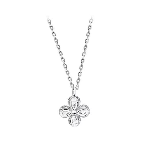 925 Sterling Silver Simple Fashion Four-leafed Clover Pendant with Cubic Zirconia and Necklace