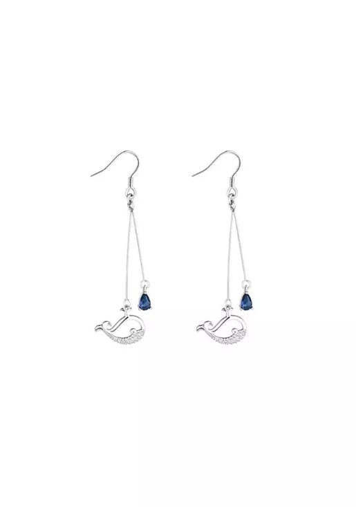 Women's Hollowed Whale Drop Earrings - Silver