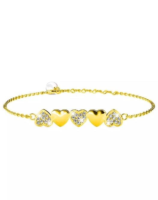 KRYSTAL COUTURE Gold Alternate Upside Down Heart-Shaped Bracelet Embellished with Swarovski Crystals
