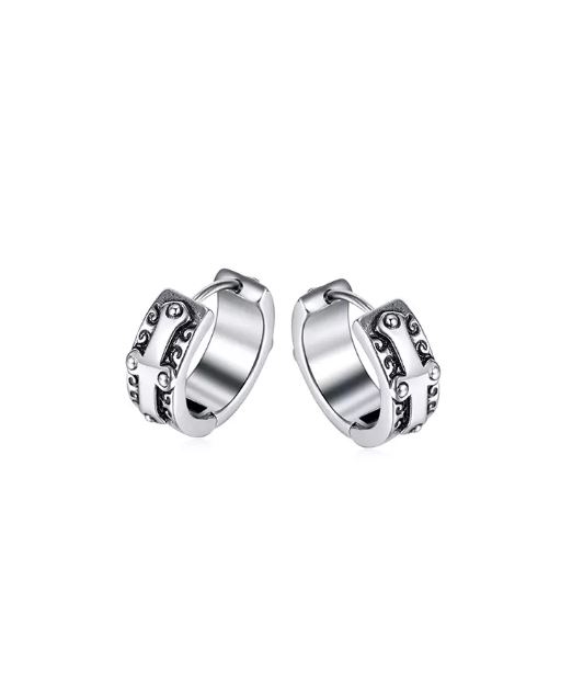 Unisex Titanium Steel Cross Hoop Earrings JW OK-765