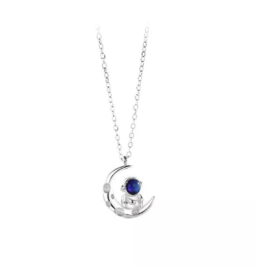 925 Sterling Silver Fashion Personality Astronaut Moon Couple Pendant with Necklace For Women