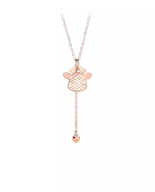 925 Sterling Silver Plated Rose Gold Fashion Cute Deer Tassel Pendant with Necklace