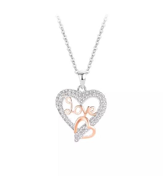 925 Sterling Silver Fashion Romantic Love Heart Pendant with Cubic Zirconia and Necklace