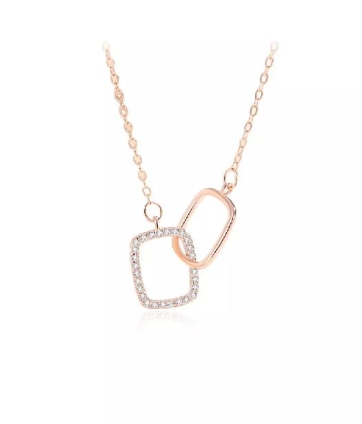 925 Sterling Silver Plated Rose Gold Simple Fashion Geometric Interlocking Pendant with Cubic Zirconia and Necklace