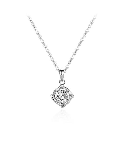 925 Sterling Silver Fashion Simple Windmill Pendant with White Cubic Zirconia and Necklace