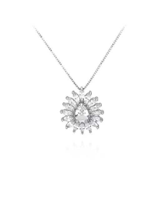 Fashion Temperament Lace Water Drop-shaped Pendant with White Cubic Zirconia and Necklace