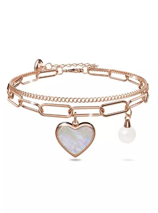 BULLION GOLD From the Heart Paper Clip Chain Rose Gold Layered Stainless Steel Bracelet