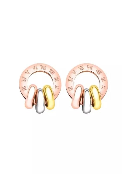 Genevia Roman Numerals Interlocking With Mini Rings Earrings