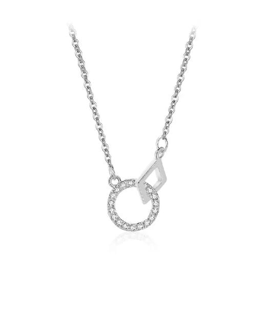 925 Sterling Silver Simple Fashion Circle Square Geometric Pendant with Cubic Zirconia and Necklace