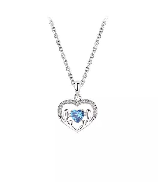 925 Sterling Silver Fashion Simple Antler Heart Pendant with Cubic Zirconia and Necklace
